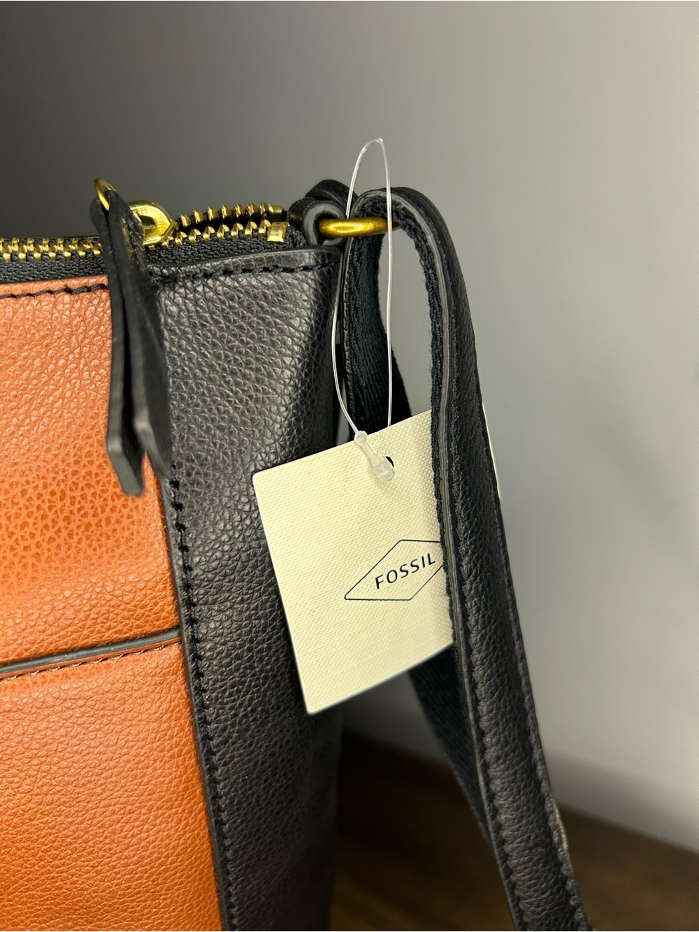 Fossil NWT Tara Crossbody Bag Black Brown Pebbled Leather - Picture 9 of 13